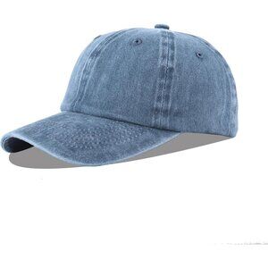 Unisex Washed-denim Blue Baseball Cap Cotton Fits Washed Denim Adjustable Hat